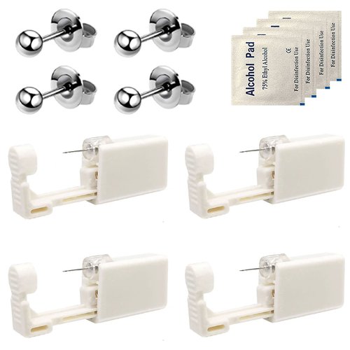 4 Pack Self Ear Piercing Gun, Disposable Self Ear Piercing Gun Kit with Earring Studs Safety Ear Piercing Gun Kit Tool (LightGrey)
