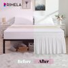 RIMELA White Bed Skirt Queen 15 Inch Drop Silky Luxurious Fabric, Wrinkle and Fade Resistant with Adjustable Elastic Belt Easy to Install Machine Washable Dust Ruffles Bedskirt for Matress Box Spring
