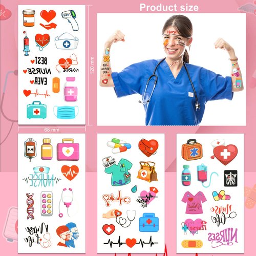 HOWAF 100+ Pcs Nurse Temporary Tattoos, Funny Medical Nurse Tattoos Party Decoration Supplies Favors Gifts Nurses Appreciation Week Tattoos Stickers for Boys Girls School Reward Thank You Nurse Tattoo