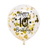 Gold 10th Confetti Latex Balloons, Girls or Boys Happy 10 Years Birthday Party Balloon Decoration With Confetti, 12in, 16 Pack