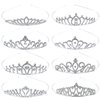 Cinaci 8 Pieces Silver Metal Bridal Wedding Party Prom Rhinestone Headbands Flower Girl Hair Bands Tiaras Crowns Accessories for Brides Bridesmaids Women Girls Teens Kids