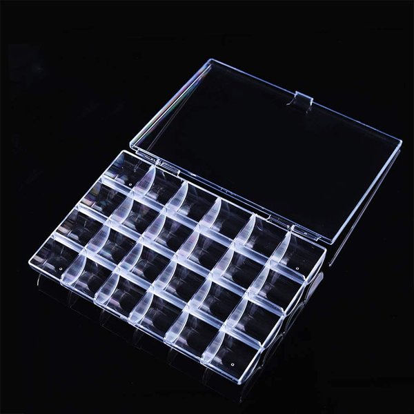 Kemaily 24 Slots Empty Clear Nail Art Decoration Storage Box Nail Glitter Rhinestone Crystal Accessories Container Storage Box