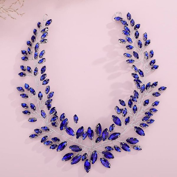 JWICOS Crystal Wedding Headband Bridal Headpiece Hair Vine Wedding Hair Accessories for Bride Women Prom (Blue)
