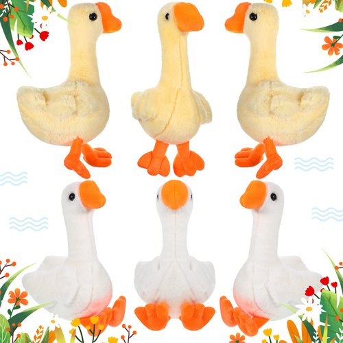Civaner 6 Pieces Goose Stuffed Animal 6.3 Inch Plush Goose Stuffed Goose White Light Yellow Stuffed Animal Toy Soft Stuffed Doll Birthday Gift for Christmas Party Supplies