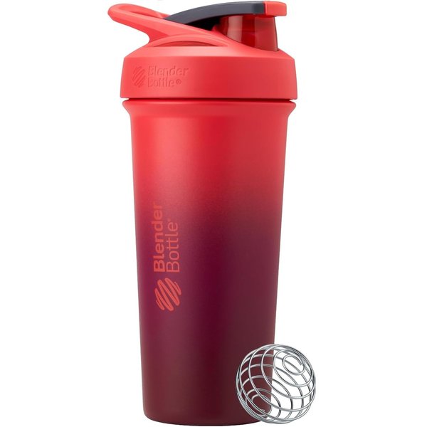 BlenderBottle Strada Sleek Shaker Cup Insulated Stainless Steel Water Bottle with Wire Whisk, 25-Ounce, Sangria Ombre