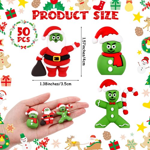 MiniInflat 50 Pcs Mini Snowman Figurines Xmas Santa Rubber Figurines Gingerbread Man Tabletop Figurine Micro Landscape Ornament Mini Garden Dollhouse Accessories for Crafts DIY Party