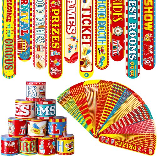 Junkin Carnival Party Decorations Carnival Slap Bracelets for Kids Carnival Animals Wristband Bracelets Christmas Party for Birthday Baby Shower Christmas Showman Theme Party Decorations(40pcs)