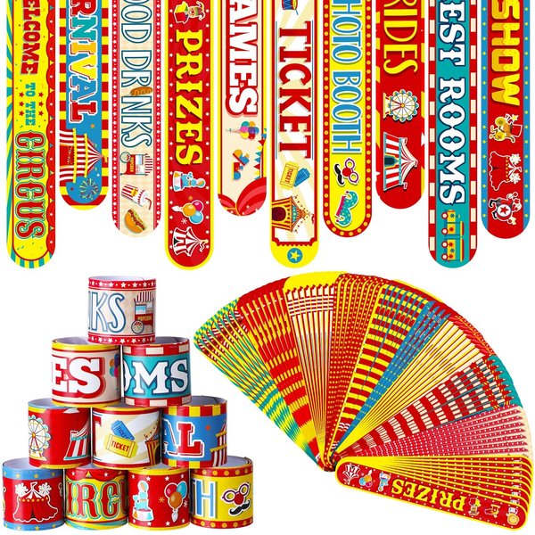 Junkin Carnival Party Decorations Carnival Slap Bracelets for Kids Carnival Animals Wristband Bracelets Christmas Party for Birthday Baby Shower Christmas Showman Theme Party Decorations(40pcs)