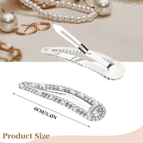 2.4 Inch Rhinestone Hair Clips, 6PCS Silver Hair Clips Snap Barrettes for Women Sparkly Hair Pins Decorative Hair Accessories for Girls Women