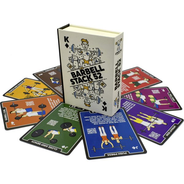 Stack 52 Barbell Exercise Cards. Weight Lifting Playing Card Game. Video Instructions Included. Bodybuilding, Strength Training, and Crossfit Workouts. Home Gym Fitness Program. (2019 Update)
