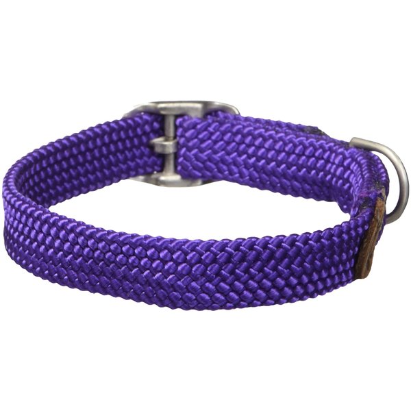 Mendota Pet Double Braid Collar - Satin Nickel - Dog Collar - Made in The USA - Purple , 9/16 in x 14 in Junior
