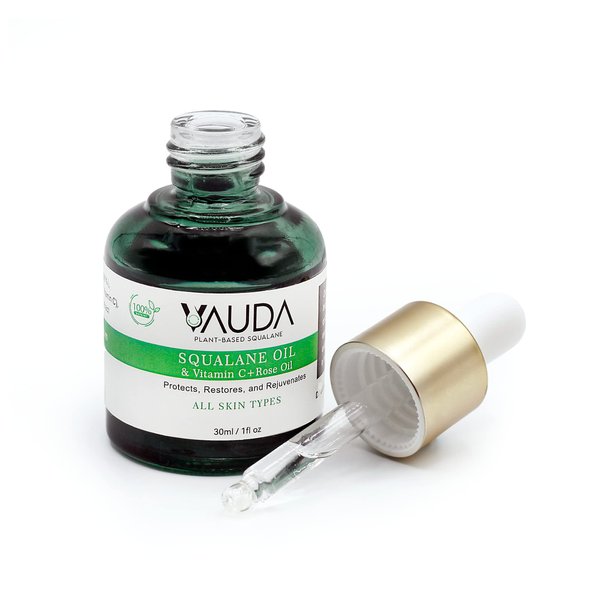 VAUDA 100% Squalane Oil for Face with Vitamin C and Rose Oil – 30 ML Anti-Aging and Hydrating Face Oils for Women, Brightens Skin & Reduces Dark Spots – Plant-Based Natural Squalane Moisturizer Oil