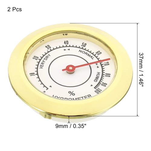PATIKIL 1.5Inch Round Indoor Outdoor Hygrometer, 2 Pack Mini Humidity Monitor Gauge No Battery Required for Greenhouse Office Room, Gold