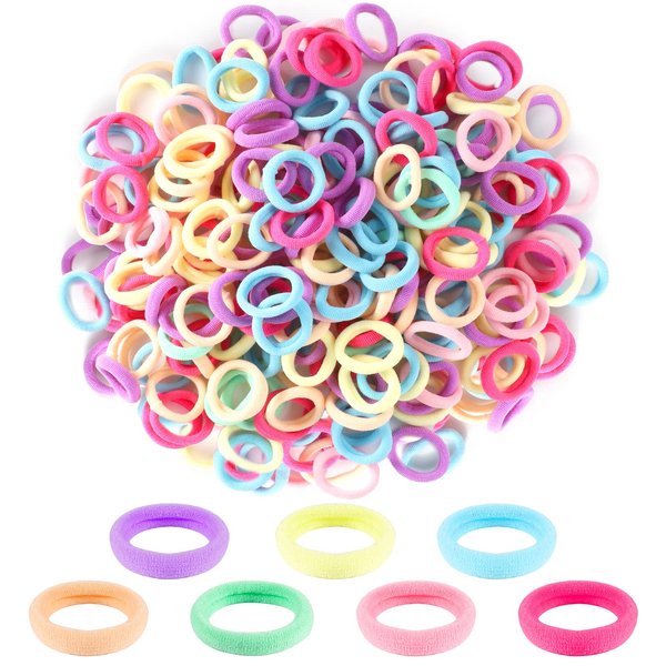 300Pcs Baby Hair Ties, Cotton Toddler Hair Ties for Girls and Kids Seamless Small Multicolor Summer Hair Ties Hair Accessories for Baby