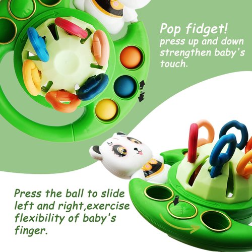 ZWJGBJS Montessori Toys for Babies 18 Months, Baby Sensory Toys for Toddler 1 2 Year Old Birthday Gifts, Soft Silicone Pull String Fidget Educational Learning Travel Teething Toys (Panda)