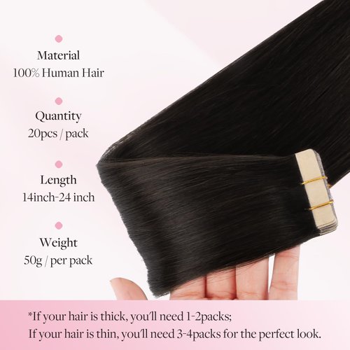 MAXITA Tape in Hair Extensions Human Hair Dark Brown 18 Inch 50g 20pcs Remy Human Hair Extensions Straight Seamless Real Hair Extensions Tape in Skin Weft Hair Extensions for Women