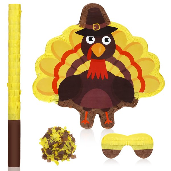 Turkey Pinata Thanksgiving Pinata Fall Pinata with Blindfold Bat and Confetti Autumn Pinata for Thanksgiving Parties Turkey Theme Carnival Decoration Party Game Carnival, 13.4 x 13 x 2.7 Inch