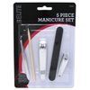 5 Piece Manicure Pedicure Set - Includes Bamboo Sticks, Emery Board, Stainless Steel Nail and Toe Clippers, Cuticle Remover