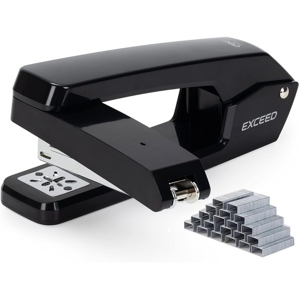 Deli Swing-Arm Swivel Stapler, 360 Degree Rotate Desktop Staplers,25 Sheet Capacity, Includes 1000 Staples, Black