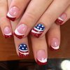 4th of July Press on Nails Short Square French Tip Press on Nails American Flag Fireworks Full Cover Stick on Nails Design Star False Nails Artificial Nails Glue on Nails for Women Acrylic Nails 24Pcs