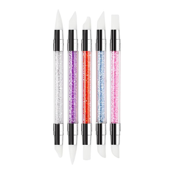 TAORANJU Nail Art Acrylic Pen Brushes, 5 Pcs Rhinestone Nail Art Brushes Dual Tipped Silicone Nail Art Sculpture Pens Nail Polish Brushes for 3D Effect Shaping Drawing Dotting Tools