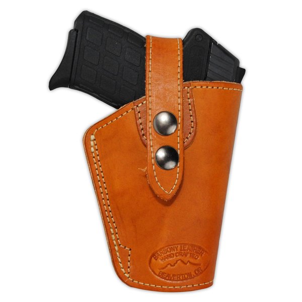 Barsony Saddle Tan Leather Belt Clip Holster for Small Frame .380 and Ultra-Compact 9mm 40 45 (KIMBER Micro Carry; CDP .380, right)