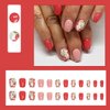 24Pcs Flower Press on Nails Short Fake Nails Pink Glue on Nails Red Floral Artificial Nails Spring Cute False Nails Glossy Square Coffin Acrylic Stick on Nails for Women Girls Manicure Tips
