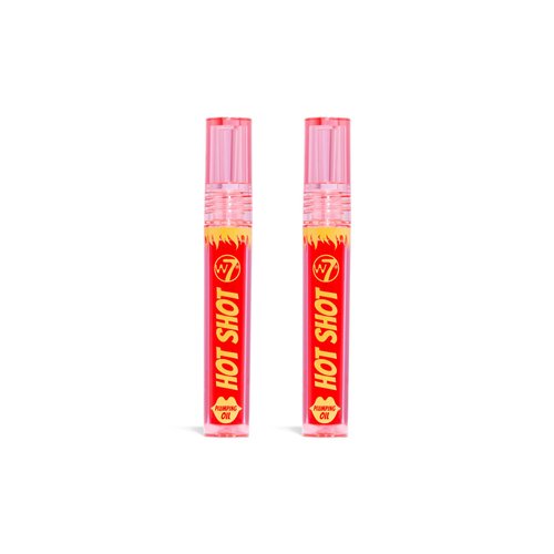 W7 Hot Shot Plumping Oil Bundle - Enhancing & Repairing Plump Effect For Fuller Lips - Clear & Soft, Natural, Everyday Lip Care - 2 Pack