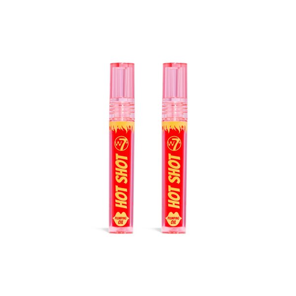 W7 Hot Shot Plumping Oil Bundle - Enhancing & Repairing Plump Effect For Fuller Lips - Clear & Soft, Natural, Everyday Lip Care - 2 Pack