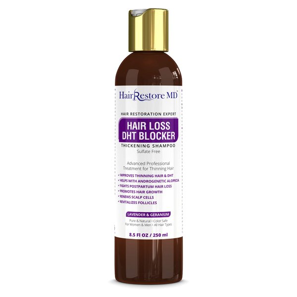 Hair LOSS DHT BLOCKER SHAMPOO "Lavender & Geranium", Biotin Hair Growth Thickening Caffeine Shampoo, Hair Loss Thinning and Fine Hair, Regrowth Thickening Products for Men & Women, Sulfate Free