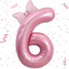 Pink 6 Balloon 40 Inch,Giant Number Balloon Mini Bow Balloon Set for Girl 6th Birthday Party Decorations,Six Years Old Birthday Pink Theme Party Decorations,Pink Foil Mylar Birthday Digital Balloon