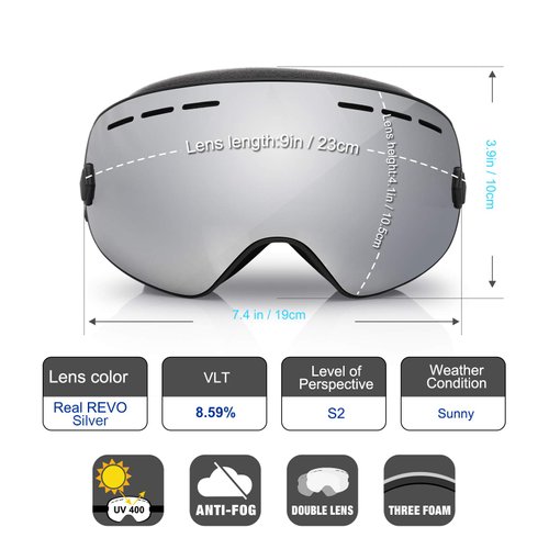 EXP VISION Snowboard Ski Goggles Men Women Youth, Anti Fog OTG Winter Snow Goggles Spherical Detachable Lens