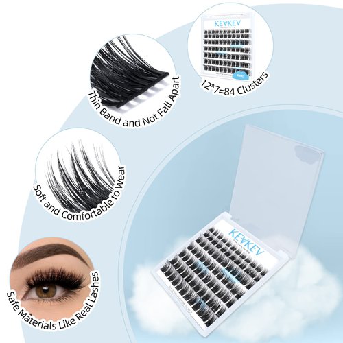Lash Clusters 84 Pcs Cluster Lashes Eyelash Clusters DIY Cluster Eyelash Extensions Individual Lashes Thin Band & Soft (Rainy,C-8-16mix)