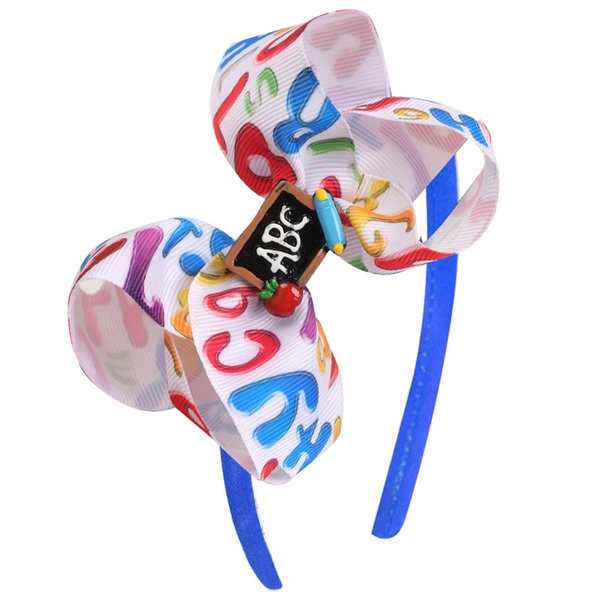 HIFANMM Back to School Headband Blue Bow Hair Accessories for Women Girls 3D Cartoon Blackboard Hair Bands Cute Letters Big Bow Non Slip Headbands Litter Girls First Day of School Decor 1 Pcs