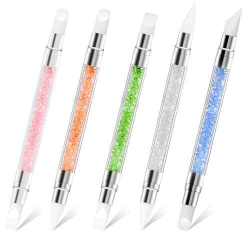 Abeillo 5PCS Nail Art Sculpture Pen, Dual Tipped Silicone Nail Tools, 3D Nail Sculpting Gel Pen, Rhinestone Nail Polish Brushes for Design Nail Foil Carving Drawing Effect Shaping Drawing