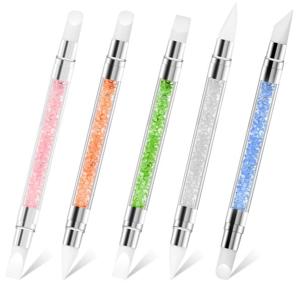 Abeillo 5PCS Nail Art Sculpture Pen, Dual Tipped Silicone Nail Tools, 3D Nail Sculpting Gel Pen, Rhinestone Nail Polish Brushes for Design Nail Foil Carving Drawing Effect Shaping Drawing