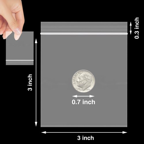 Aubeco 3” X 3” (1200 Count) 2 Mil Clear Reclosable Zip Bags, Plastic Poly Bags with Resealable Zipper Lock, Sturdy for Organizing, Travel, Shipping, Packaging, and Storage