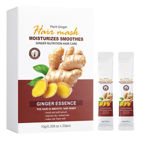 Hair Mask Conditioner, 20Pcs Ginger Hair Treatment Mask for Dry and Damaged Hair Smoothes and Strengthens Hair Ginger Essence Repair and Hydration Hair Cream Portable and Travel Size 10g/0.35 Fl.Oz