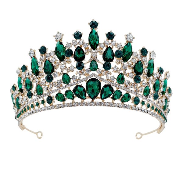 SH Metal Tiaras and Crowns for Women, Crystal Wedding Tiara for Bride, Rhinestone Queen Crown, Bridal Costume Hair Accessories for Birthday Prom Pageant Quinceanera Celebration, Green