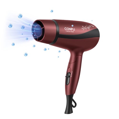 CONFU Compact Hair Dryer, 1600W Ceramic Tourmaline, Travel Hair Dryer with Folding Handle, Lightweight Blow Dryer for Fast Drying (Red Brown