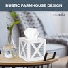 Crutello Wooden X Frame Tissue Box Cover with Galvanized Siding Backing- Rustic Farmhouse White Wood Tissue Holder