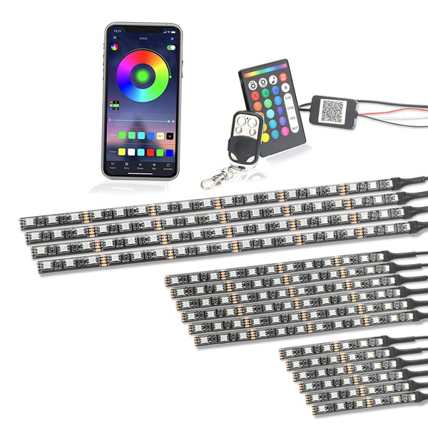 16pcs Motorcycle LED Light Kit, QIRUIMY Motorcycle Lights Underglow Kit with APP/IR/RF Wireless Remote Control, Bluetooth Neon Lights Strips for Harley Davidson Honda Kawasaki Suzuki