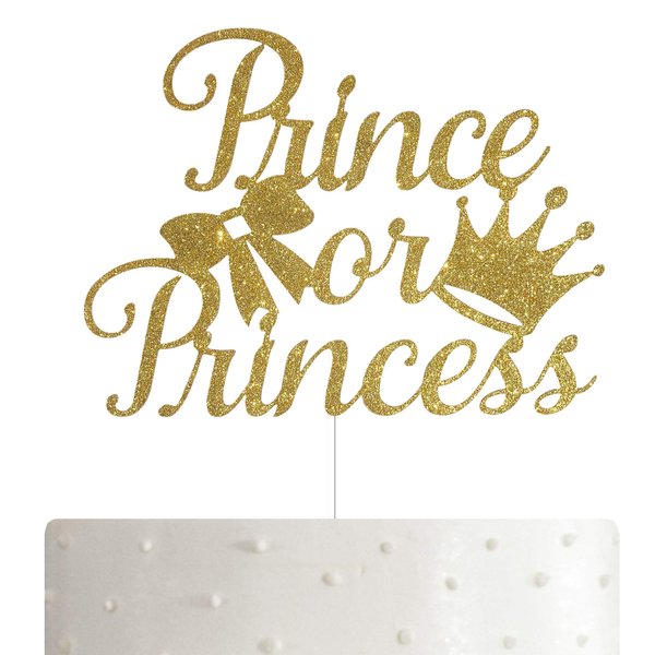 ALPHA K Prince or Princess Cake Topper, Gender Reveal Cake Topper, Baby Shower Party Decoration with Premium Gold Glitter