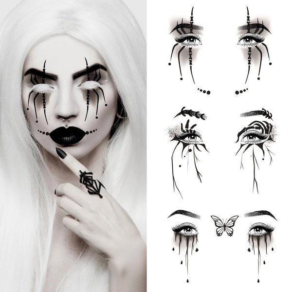 10 Pcs Horror Halloween Face Makeup Tattoos Stickers Clown Demon Ghost Vampire Spider Web Eye Shadow Temporary Stickers Scary Fake Eyeshadow Tattoos for Halloween Carnival Day of Dead Party Decoration