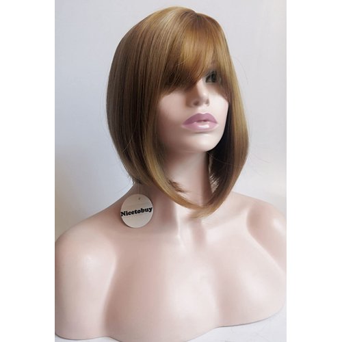Nicetobuy Umeet Short Straight Bob Wigs With Bangs Women’s Wig Short Length Blonde Highlights Hair Synthetic Wigs for women
