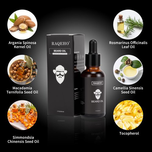 RAQEHO Sandalwood Beard Oil for Men - Beard Softener Moisturizer Thickener Strengthen Coarse Hair Mustache Oil with Argan Oil & Jojoba Oil Beard Conditioners & Oils Serum Care Gifts（1fl oz）