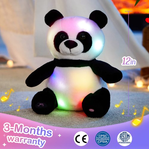 BSTAOFY 12'' Musical Light up Panda Stuffed Animal Realistic LED Soft Plush Toy with Night Lights Glow in The Dark Birthday Valentines Christmas for Toddler Kids