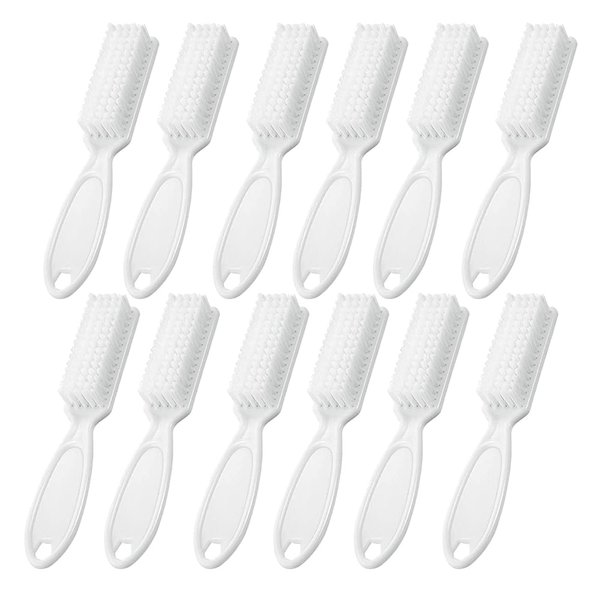 SQULIGT 12Pcs Nail Brush for Cleaning Fingernails, Handle Grip Cleaning Brush for Nail and Toenail, Nail Dust Brush Manicure Pedicure Tools Scrubbing Brush Women Men Home Salon(White)