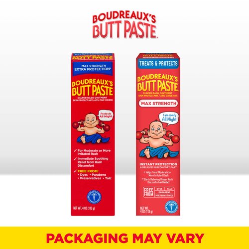 Boudreaux's Butt Paste Maximum Strength Diaper Rash Ointment, 4 Ounce , (Pack of 3)
