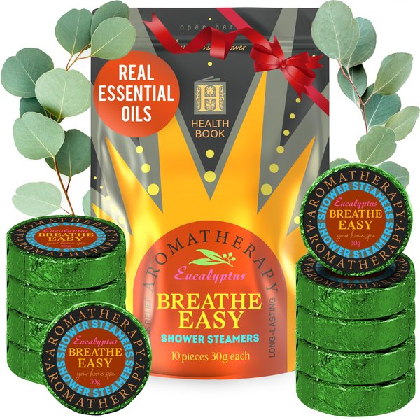 Health Book - Eucalyptus Shower Steamer - for Aromatherapy Shower - Shower Bombs for Sinus Relief - Shower Tablets with Natural Essential Oil for Nasal Congestion - 10 pk - Shower Steamers Eucalyptus